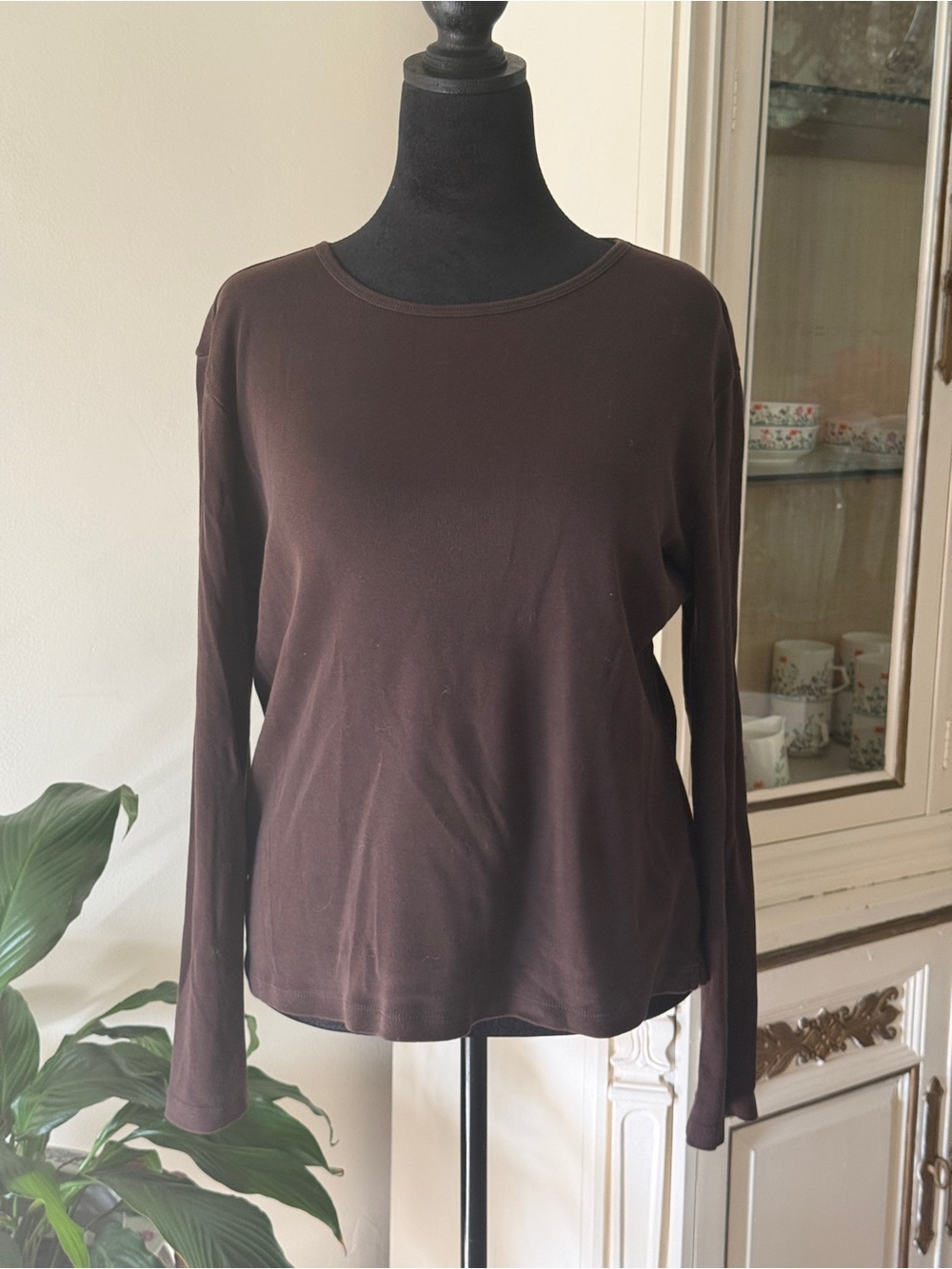 Lauren Ralph Lauren Classic Long-Sleeve Crewneck Top - Dark Brown